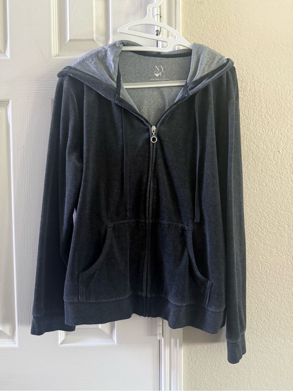 NY&C Black Velour Zip-Up Hoodie and Pants Set